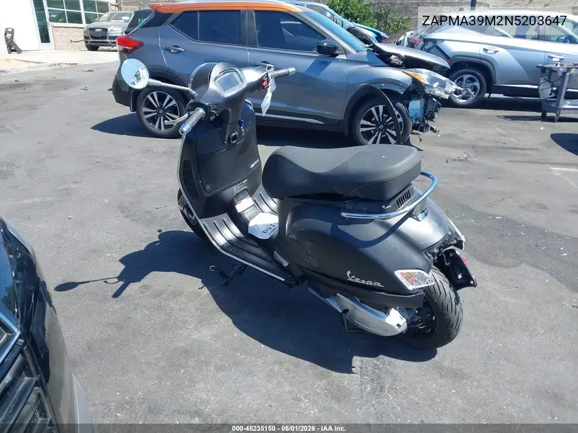2022 Vespa Other VIN: ZAPMA39M2N5203647 Lot: 45235150