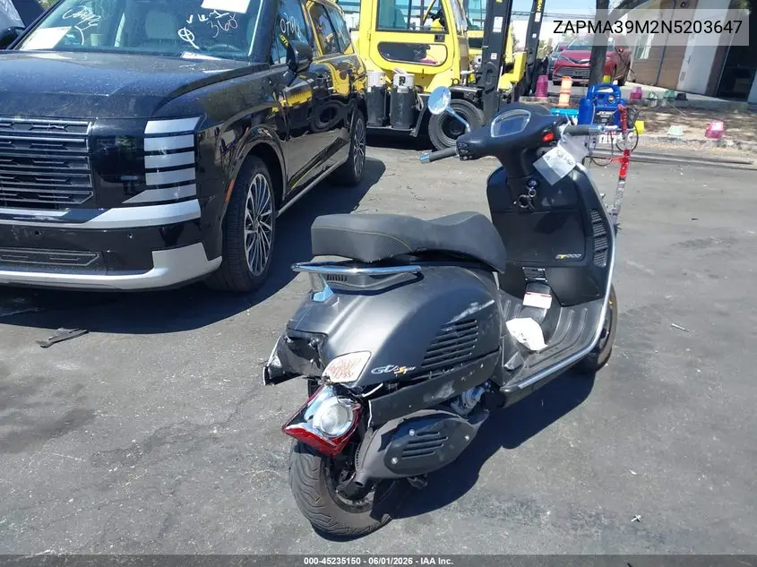2022 Vespa Other VIN: ZAPMA39M2N5203647 Lot: 45235150