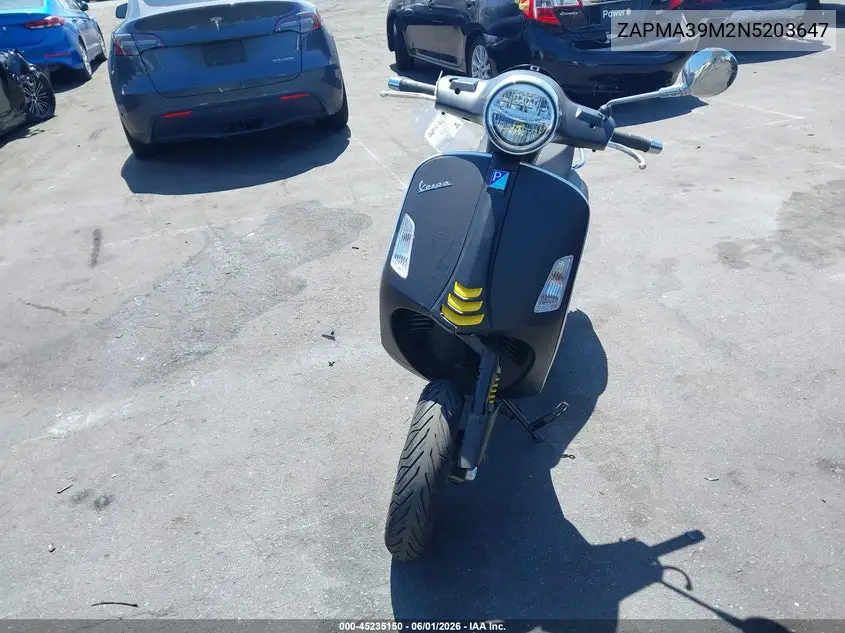 2022 Vespa Other VIN: ZAPMA39M2N5203647 Lot: 45235150