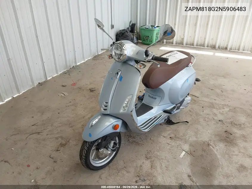 2022 Vespa Primavera/Sprint 150 VIN: ZAPM818G2N5906483 Lot: 45508164
