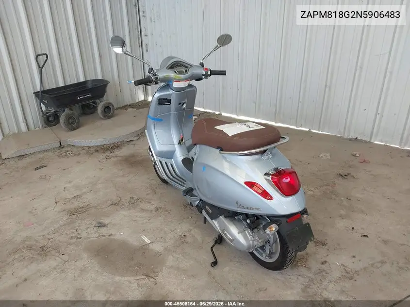 2022 Vespa Primavera/Sprint 150 VIN: ZAPM818G2N5906483 Lot: 45508164