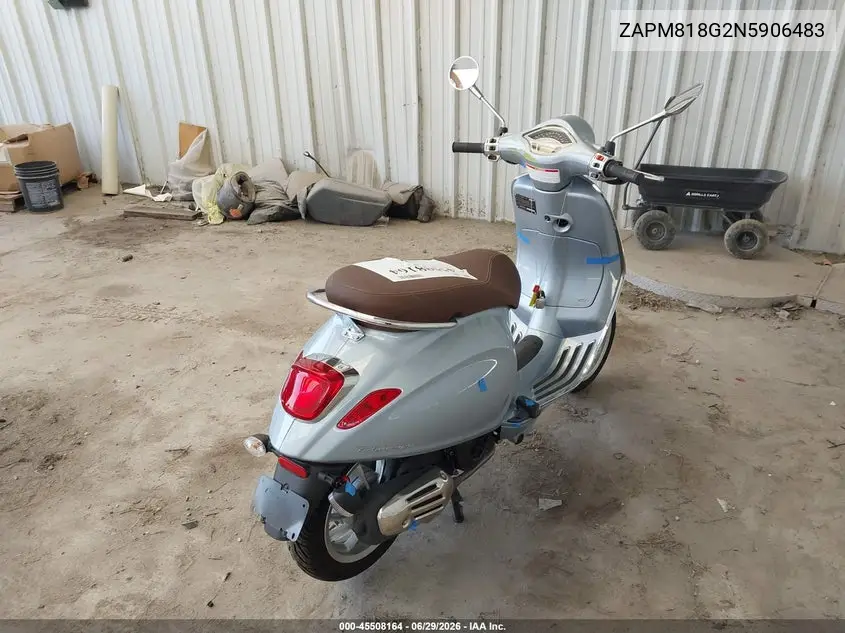 2022 Vespa Primavera/Sprint 150 VIN: ZAPM818G2N5906483 Lot: 45508164