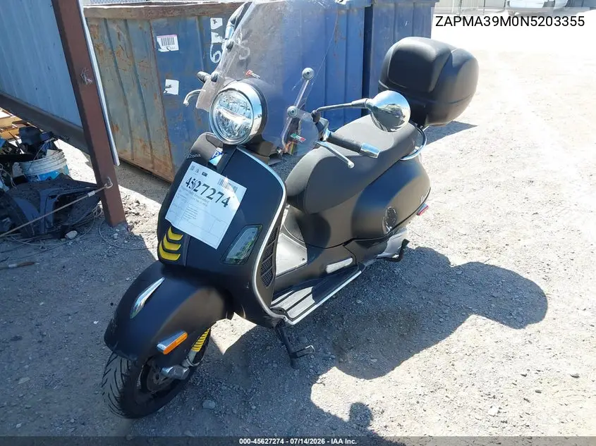 2022 Vespa Gts 300 Super VIN: ZAPMA39M0N5203355 Lot: 45627274