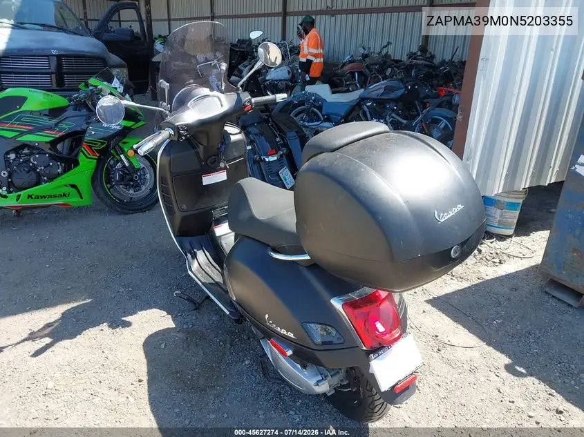 2022 Vespa Gts 300 Super VIN: ZAPMA39M0N5203355 Lot: 45627274