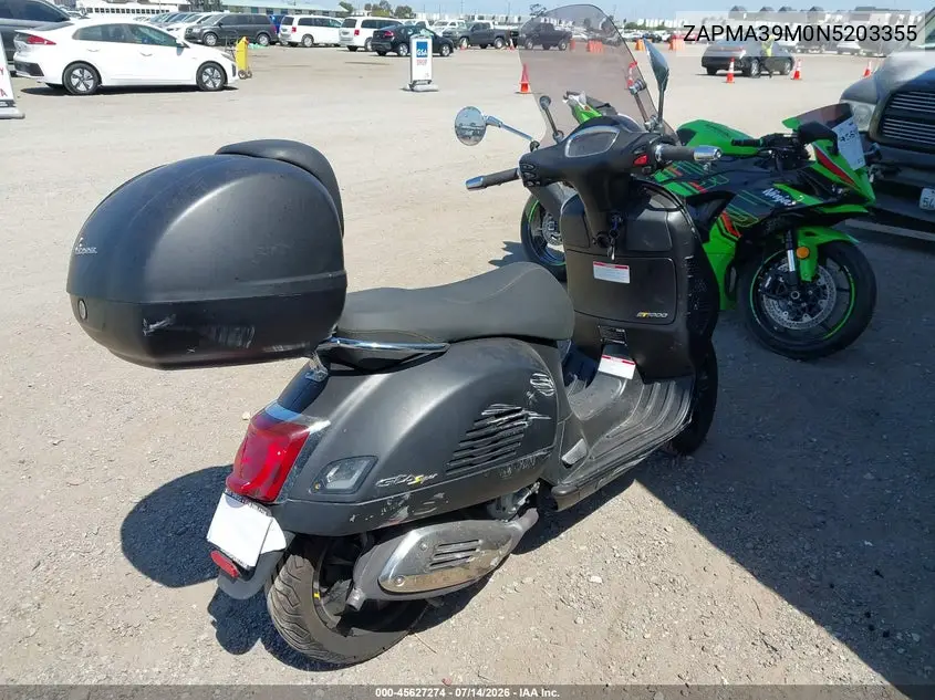 2022 Vespa Gts 300 Super VIN: ZAPMA39M0N5203355 Lot: 45627274