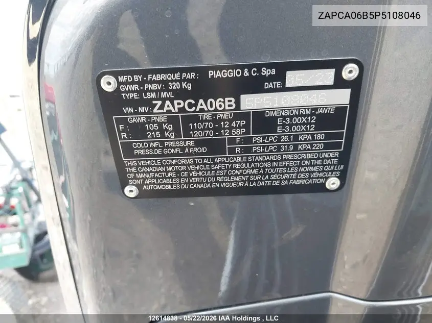2023 Vespa Primavera/Sprint 50 VIN: ZAPCA06B5P5108046 Lot: 12614838