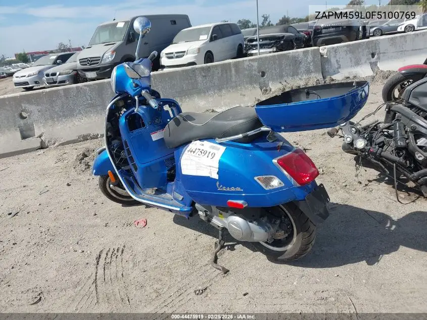 2015 Vespa Gts 300 Super VIN: ZAPM459L0F5100769 Lot: 44475919