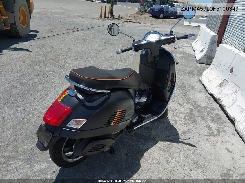 2015 Vespa Gts 300 Super VIN: ZAPM459L0F5100349 Lot: 45501333