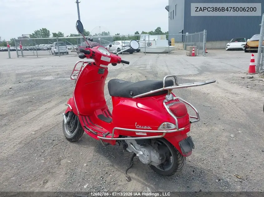 2007 Vespa Lx 50 VIN: ZAPC386B475006200 Lot: 12652788