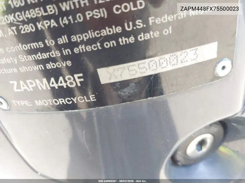 2007 Vespa Lx 150 VIN: ZAPM448FX75500023 Lot: 44968367