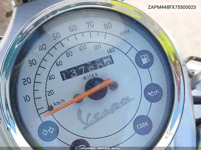 2007 Vespa Lx 150 VIN: ZAPM448FX75500023 Lot: 44968367