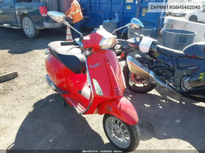 2017 Vespa Sprint 150 3V VIN: ZAPM818G6H5402040 Lot: 43575179