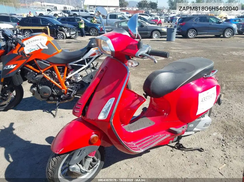2017 Vespa Sprint 150 3V VIN: ZAPM818G6H5402040 Lot: 43575179