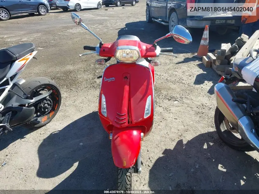 2017 Vespa Sprint 150 3V VIN: ZAPM818G6H5402040 Lot: 43575179