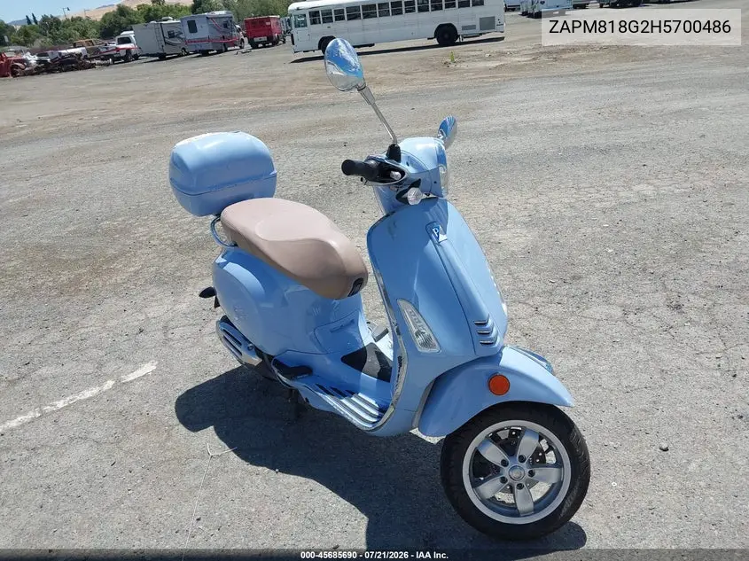 2017 Vespa Sprint 150 3V VIN: ZAPM818G2H5700486 Lot: 45685690