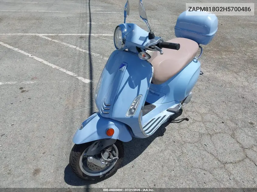 2017 Vespa Sprint 150 3V VIN: ZAPM818G2H5700486 Lot: 45685690