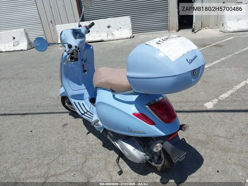 2017 Vespa Sprint 150 3V VIN: ZAPM818G2H5700486 Lot: 45685690