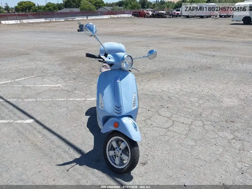 2017 Vespa Sprint 150 3V VIN: ZAPM818G2H5700486 Lot: 45685690
