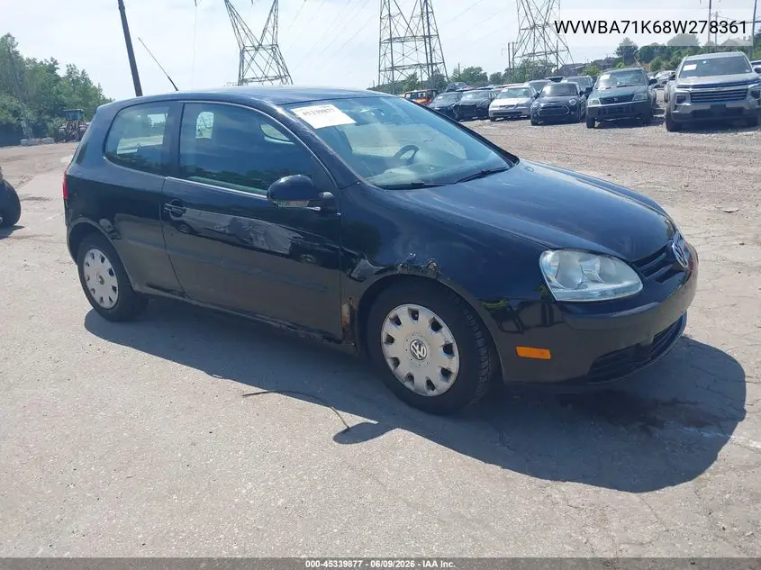 2008 Volkswagen Rabbit S VIN: WVWBA71K68W278361 Lot: 45339877