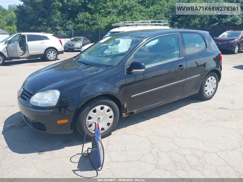 2008 Volkswagen Rabbit S VIN: WVWBA71K68W278361 Lot: 45339877