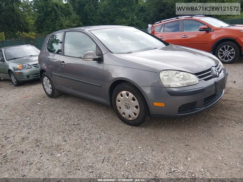 2008 Volkswagen Rabbit S VIN: WVWBA71K28W121572 Lot: 45586067