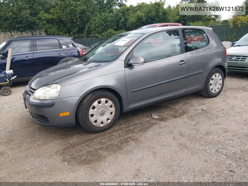 2008 Volkswagen Rabbit S VIN: WVWBA71K28W121572 Lot: 45586067