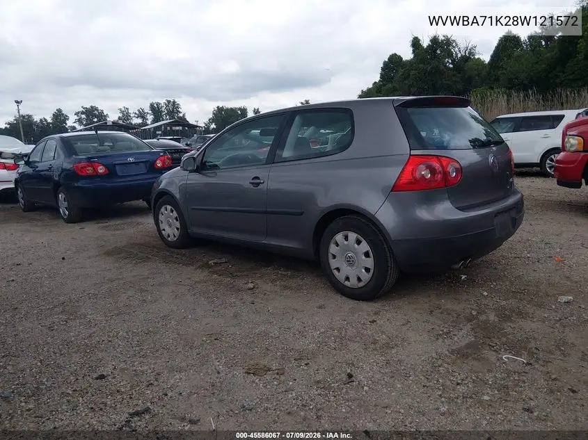 2008 Volkswagen Rabbit S VIN: WVWBA71K28W121572 Lot: 45586067