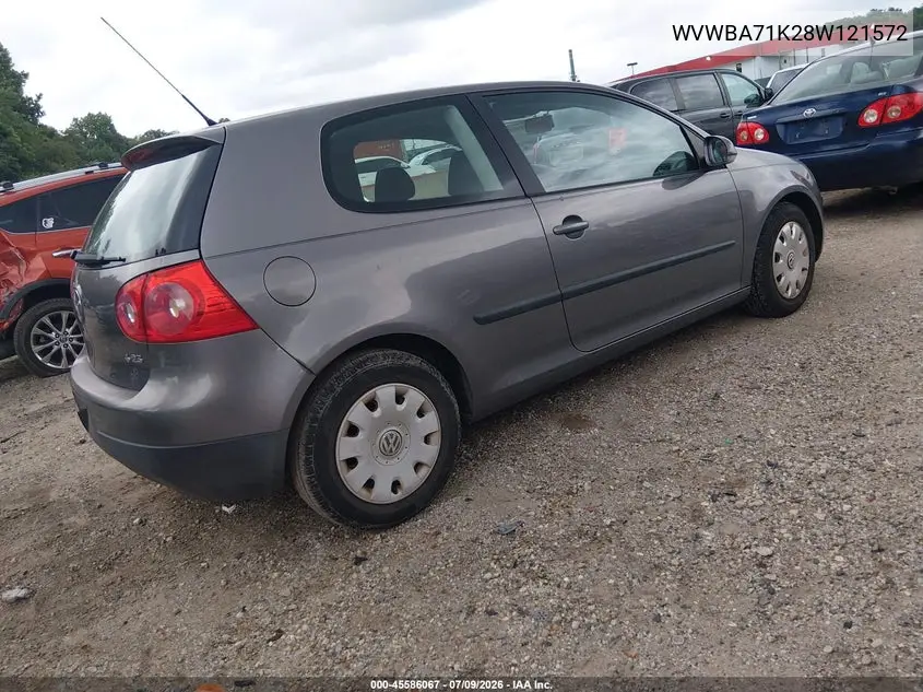 2008 Volkswagen Rabbit S VIN: WVWBA71K28W121572 Lot: 45586067