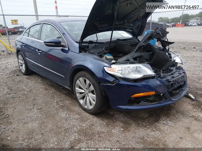 2011 Volkswagen Cc Sport VIN: WVWMN7AN9BE726497 Lot: 45183941