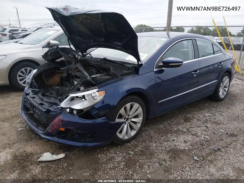 2011 Volkswagen Cc Sport VIN: WVWMN7AN9BE726497 Lot: 45183941