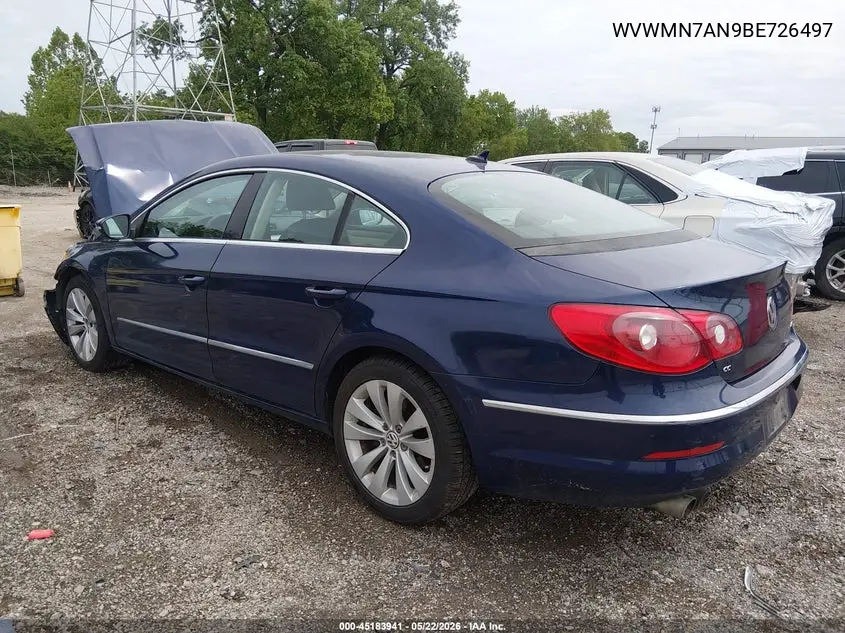 2011 Volkswagen Cc Sport VIN: WVWMN7AN9BE726497 Lot: 45183941