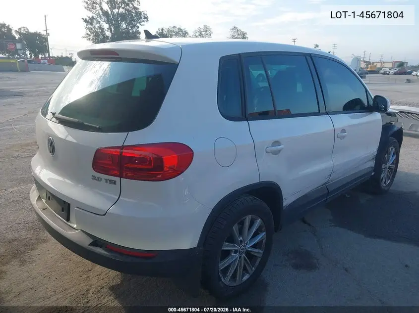 2014 Volkswagen Tiguan Se VIN: WVGAV3AX5EW551351 Lot: 45671804