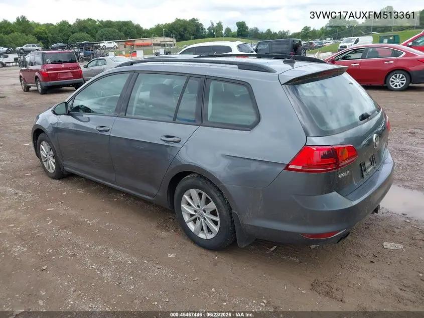 2015 Volkswagen Golf Sportwagen Tsi S 4-Door VIN: 3VWC17AUXFM513361 Lot: 45467446