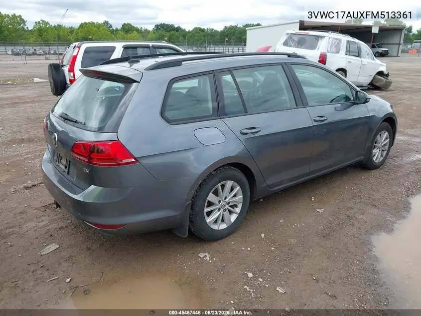 2015 Volkswagen Golf Sportwagen Tsi S 4-Door VIN: 3VWC17AUXFM513361 Lot: 45467446