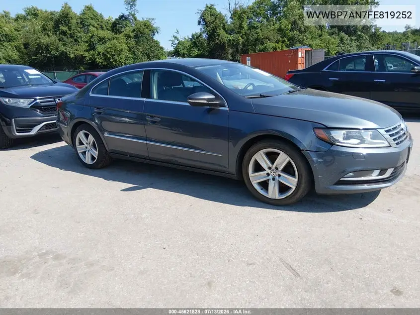 2015 Volkswagen Cc 2.0T Sport VIN: WVWBP7AN7FE819252 Lot: 45621828