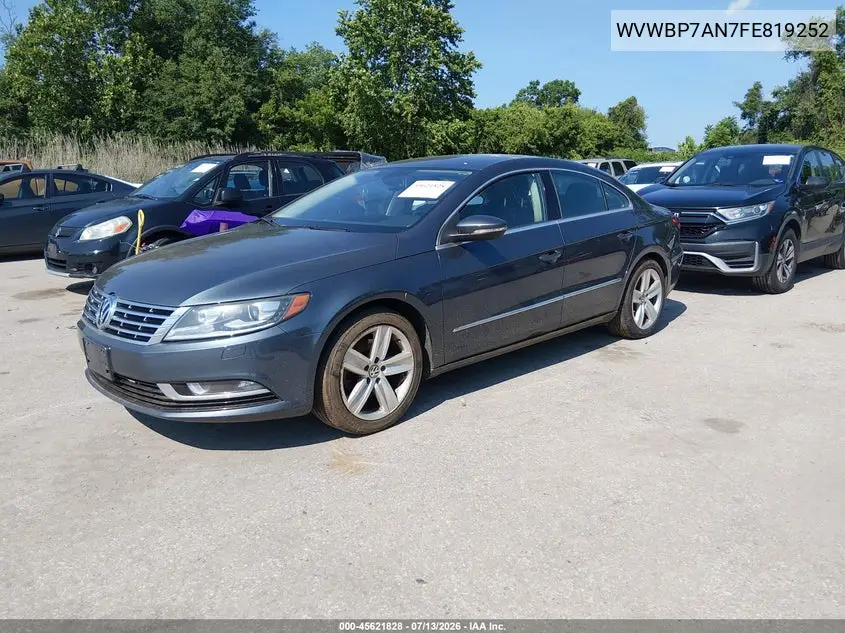 2015 Volkswagen Cc 2.0T Sport VIN: WVWBP7AN7FE819252 Lot: 45621828