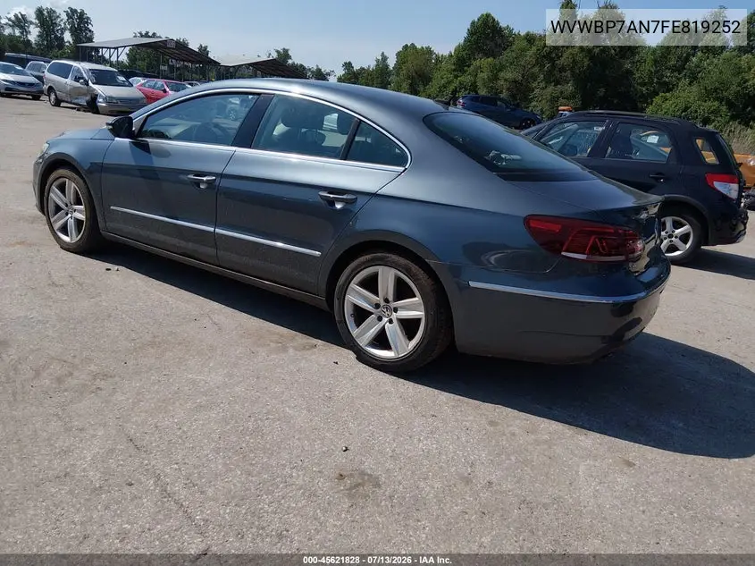 2015 Volkswagen Cc 2.0T Sport VIN: WVWBP7AN7FE819252 Lot: 45621828