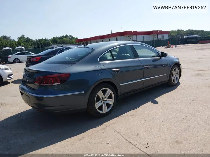 2015 Volkswagen Cc 2.0T Sport VIN: WVWBP7AN7FE819252 Lot: 45621828