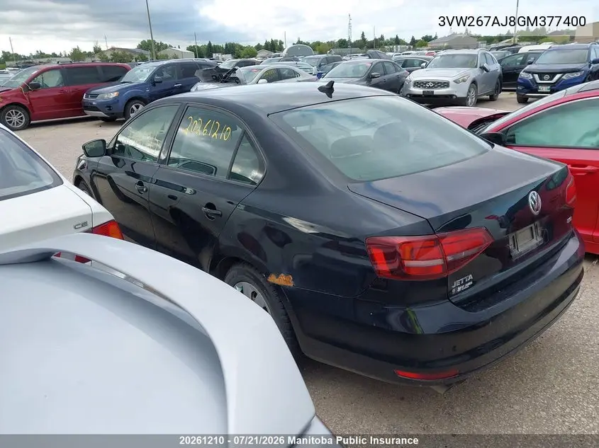 2016 Volkswagen Jetta 1.4 Tsi VIN: 3VW267AJ8GM377400 Lot: 20261210