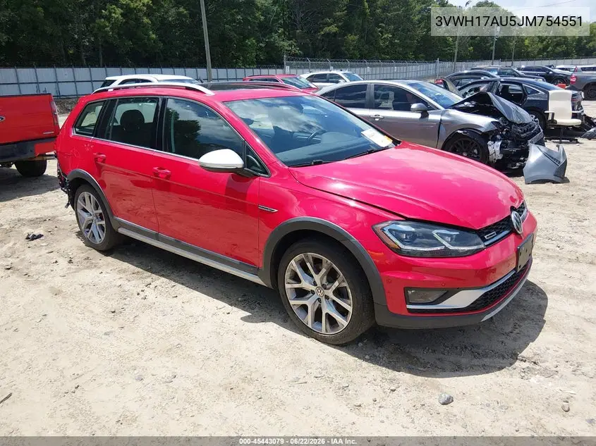 2018 Volkswagen Golf Alltrack Tsi S/Tsi Se/Tsi Sel VIN: 3VWH17AU5JM754551 Lot: 45443079