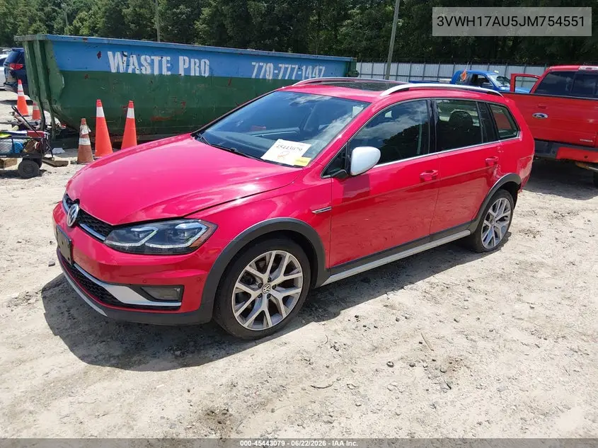 2018 Volkswagen Golf Alltrack Tsi S/Tsi Se/Tsi Sel VIN: 3VWH17AU5JM754551 Lot: 45443079