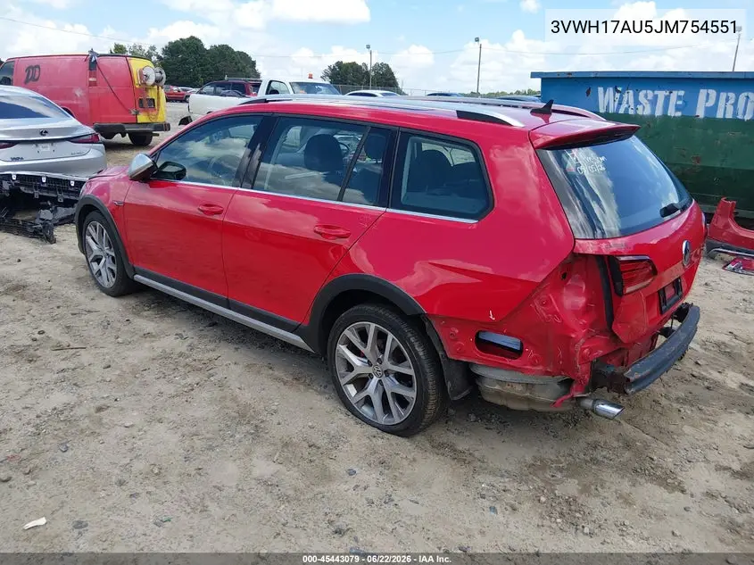 2018 Volkswagen Golf Alltrack Tsi S/Tsi Se/Tsi Sel VIN: 3VWH17AU5JM754551 Lot: 45443079