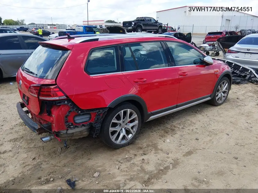 2018 Volkswagen Golf Alltrack Tsi S/Tsi Se/Tsi Sel VIN: 3VWH17AU5JM754551 Lot: 45443079