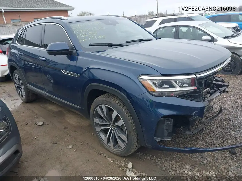 2022 Volkswagen Atlas Cross Sport 3.6 Fsi Execline VIN: 1V2FE2CA3NC216098 Lot: 12600510