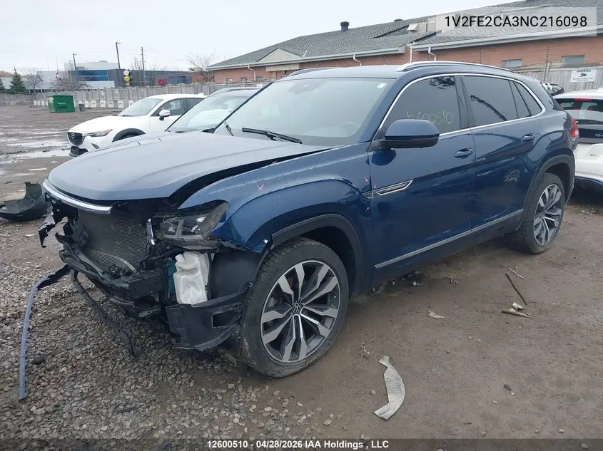2022 Volkswagen Atlas Cross Sport 3.6 Fsi Execline VIN: 1V2FE2CA3NC216098 Lot: 12600510