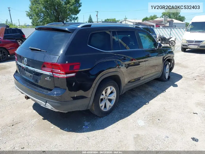 2019 Volkswagen Atlas 3.6L V6 S VIN: 1V2GR2CA0KC532403 Lot: 45361804