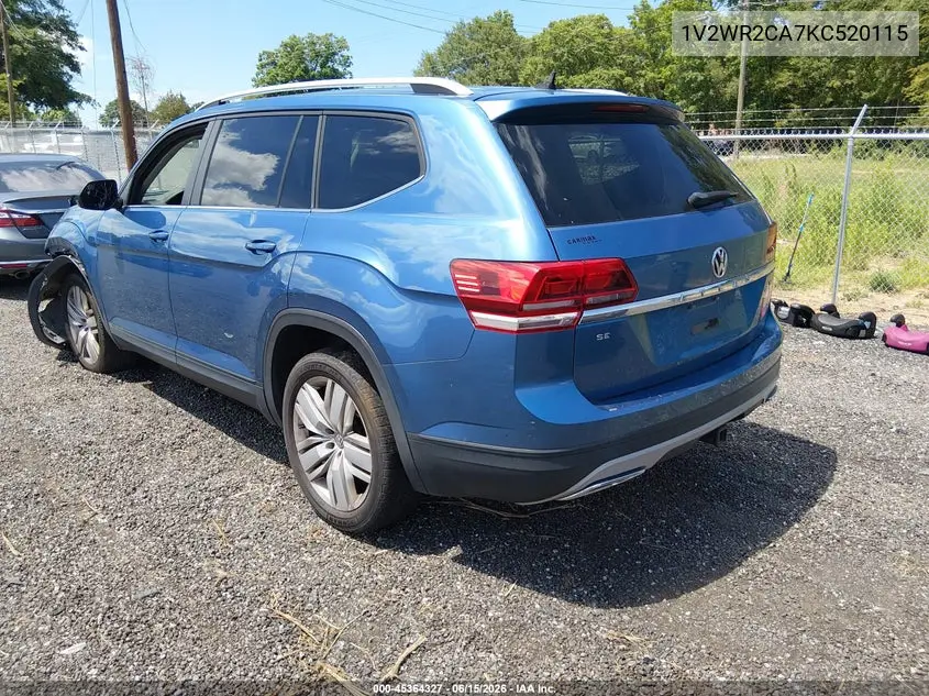 2019 Volkswagen Atlas 3.6L V6 Se W/Technology VIN: 1V2WR2CA7KC520115 Lot: 45364327