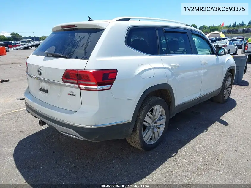2019 Volkswagen Atlas 3.6L V6 Sel VIN: 1V2MR2CA3KC593375 Lot: 45367634