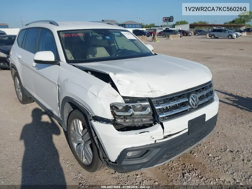 2019 Volkswagen Atlas 3.6L V6 Se W/Technology VIN: 1V2WR2CA7KC560260 Lot: 45578054