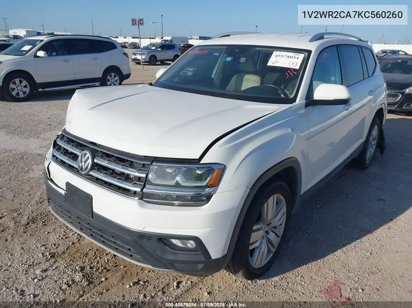2019 Volkswagen Atlas 3.6L V6 Se W/Technology VIN: 1V2WR2CA7KC560260 Lot: 45578054
